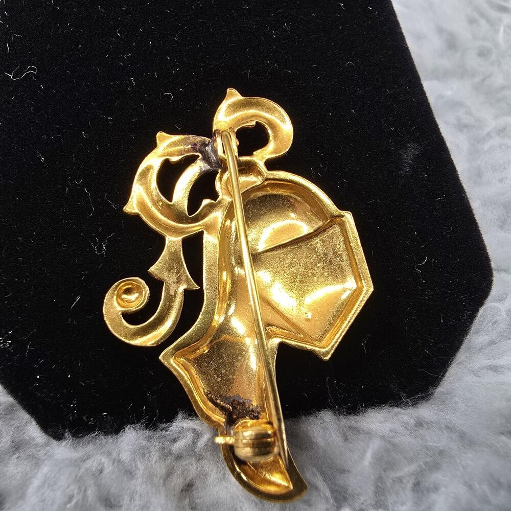 Brooch Knight Helmet w Shield Clip Earrings 24K Gold Plated Medieval Made Spain - Picture 9 of 9